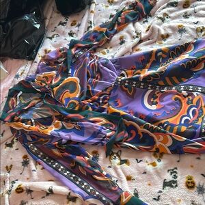 NWT Chiffon sheer Tie neck top/pencil skirt Printed Zara dress Sz L